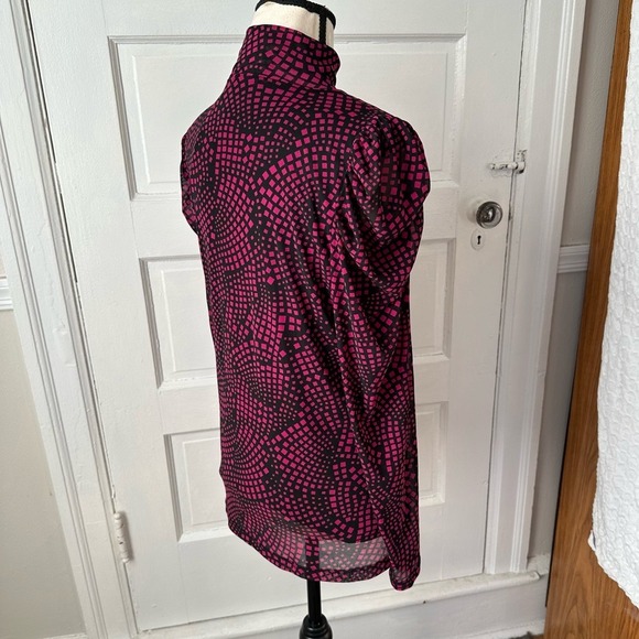 Nine West Women's Blouse Puff Sleeves Geometric Pink Print Feminine Career Y2K - Picture 10 of 17